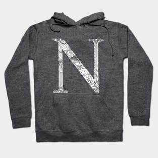 Henna Alphabet N / Henna Letter N - Black Henna Line Art Hoodie